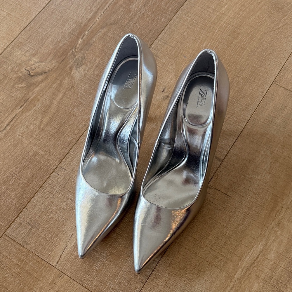 Zara Metallic Silver Heels